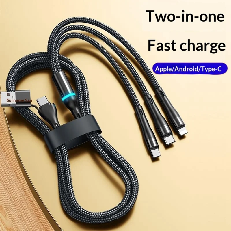 B6 1.2m USB-A / Type-C to iP  /  Type-C  /  Micro 100W Fast Charging Nylon Braided Cable for iPhone / Huawei / Xiaomi - Purple