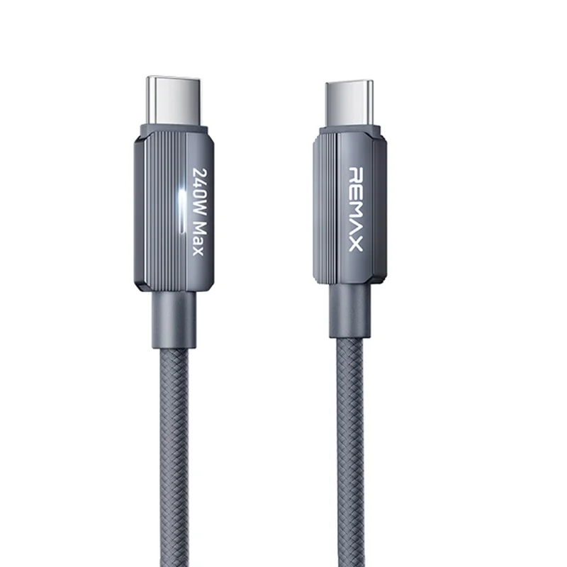 REMAX CB58 1.2m USB-C to USB-C Cable 240W PD Braided Data Cable with Smart LED Indicator - Grey