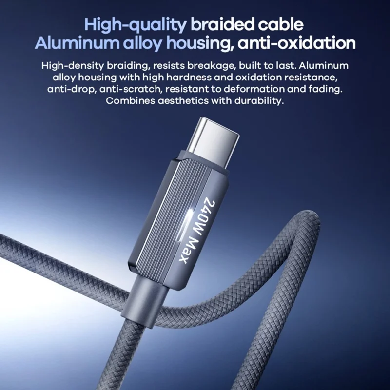 REMAX CB58 1.2m USB-C to USB-C Cable 240W PD Braided Data Cable with Smart LED Indicator - Grey