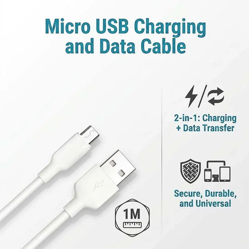 D-POWER 6001 1m USB-A to Micro USB 2A Charging TPE Data Cable for Mobile Phone - White
