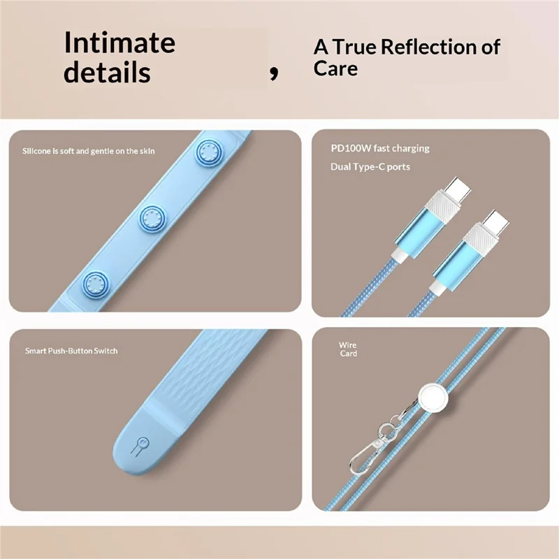 1.45m 3-Mode Massage Type-C to Type-C Cable Neck Hanging PD 100W Fast Charging Cable - Blue