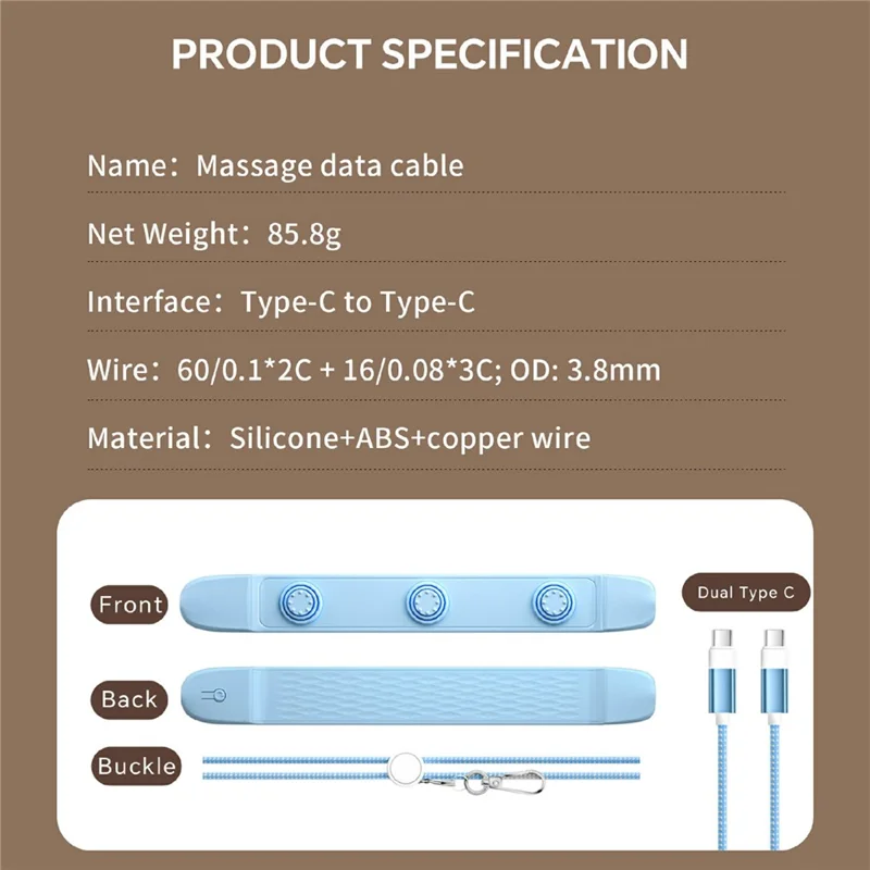 1.45m 3-Mode Massage Type-C to Type-C Cable Neck Hanging PD 100W Fast Charging Cable - Blue