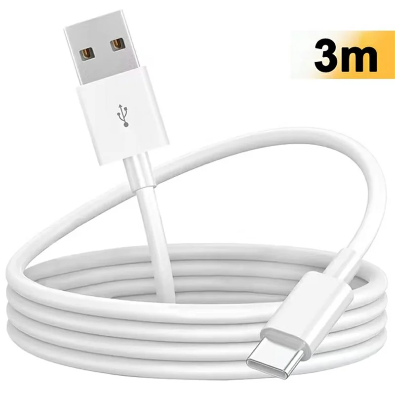 3m USB 2.0 to Type-C Data Transfer Cable 2A Charging Wire for iPhone / Samsung / Xiaomi - White