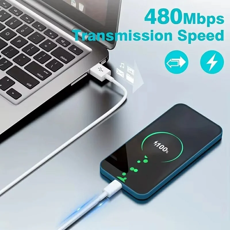3m USB 2.0 to Type-C Data Transfer Cable 2A Charging Wire for iPhone / Samsung / Xiaomi - White