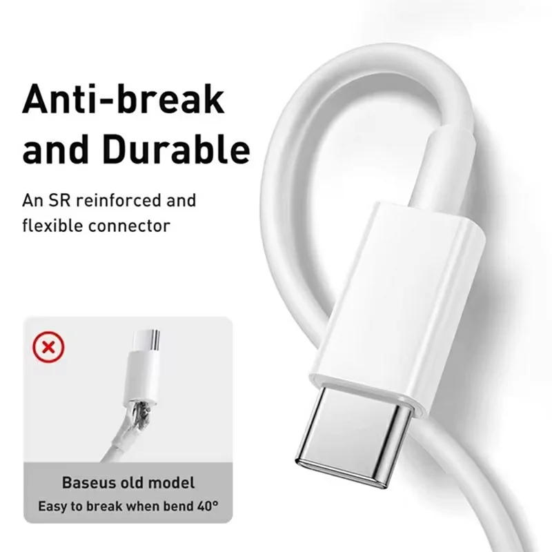 3m USB 2.0 to Type-C Data Transfer Cable 2A Charging Wire for iPhone / Samsung / Xiaomi - White
