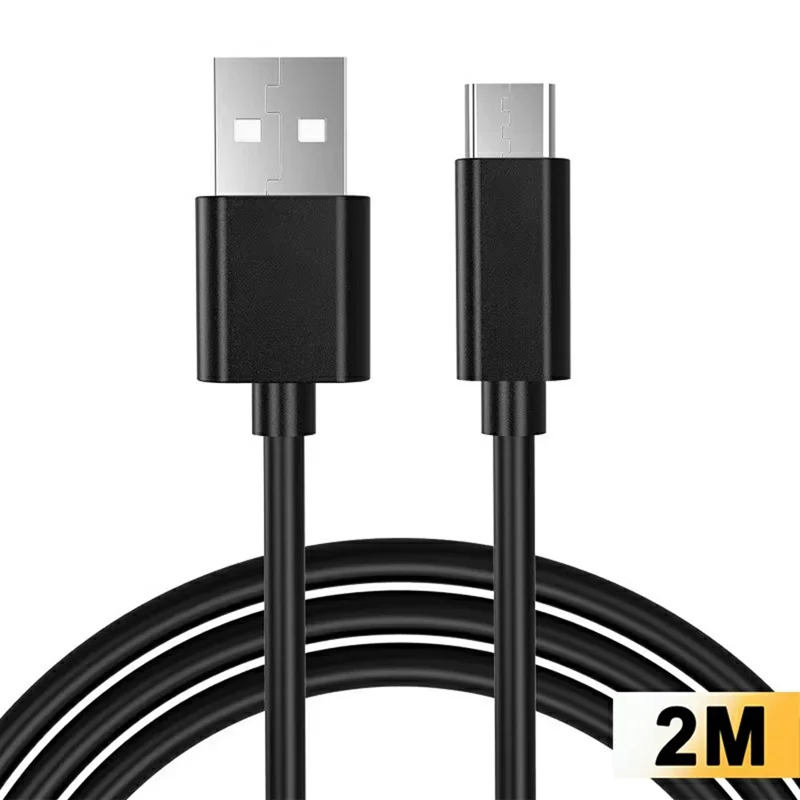 2m USB 2.0 to Type-C Data Transfer Cable 2A Charging Wire for iPhone / Samsung / Xiaomi - Black