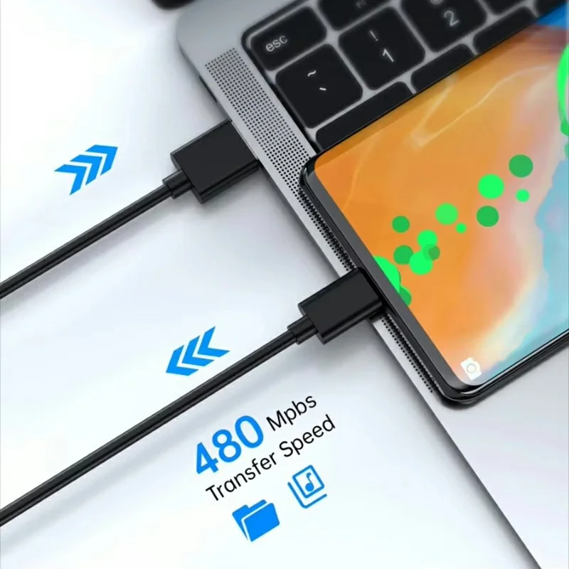 2m USB 2.0 to Type-C Data Transfer Cable 2A Charging Wire for iPhone / Samsung / Xiaomi - Black