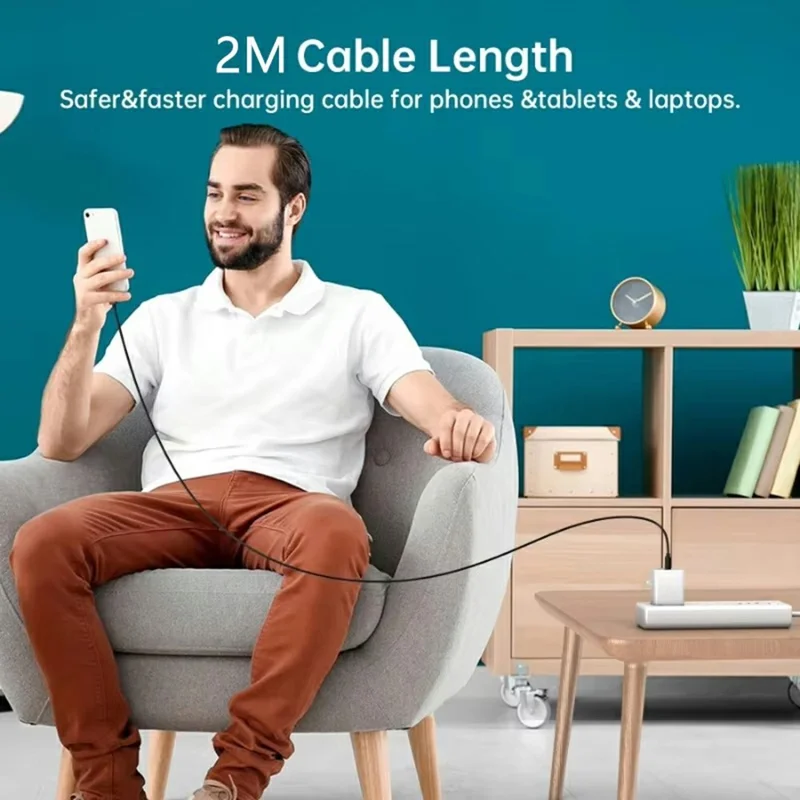 2m USB 2.0 to Type-C Data Transfer Cable 2A Charging Wire for iPhone / Samsung / Xiaomi - Black