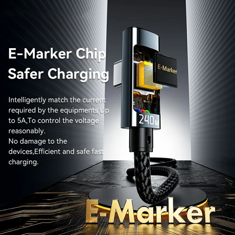 ESSAGER 1m 240W Fast Charging Digital Display Elbow Type-C to Type-C Data Cable - Grey