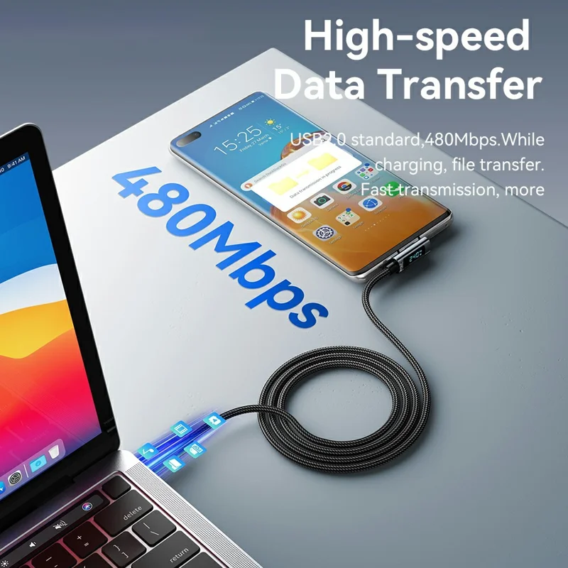 ESSAGER 1m 240W Fast Charging Digital Display Elbow Type-C to Type-C Data Cable - Grey