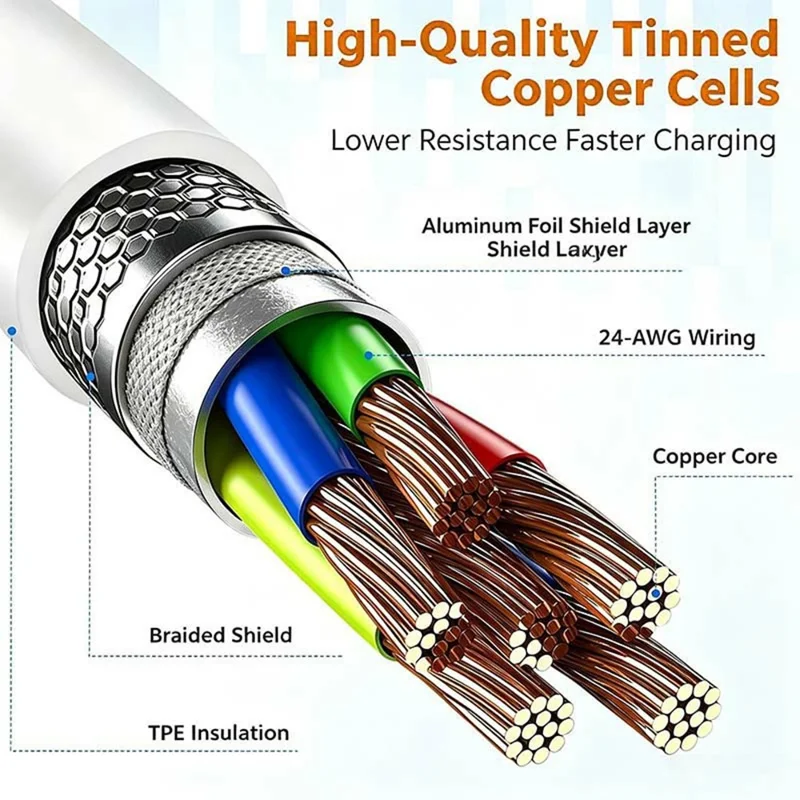 D-POWER 2002 2m USB to Type-C Cable 3A Fast Charging Data Sync TPE Wire - White