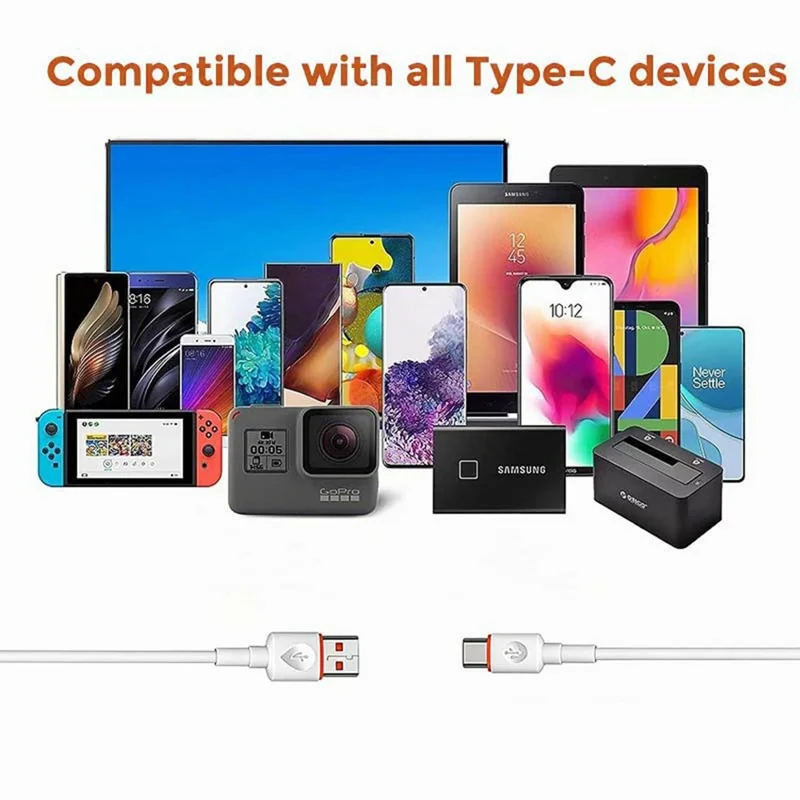 D-POWER 2002 2m USB to Type-C Cable 3A Fast Charging Data Sync TPE Wire - White