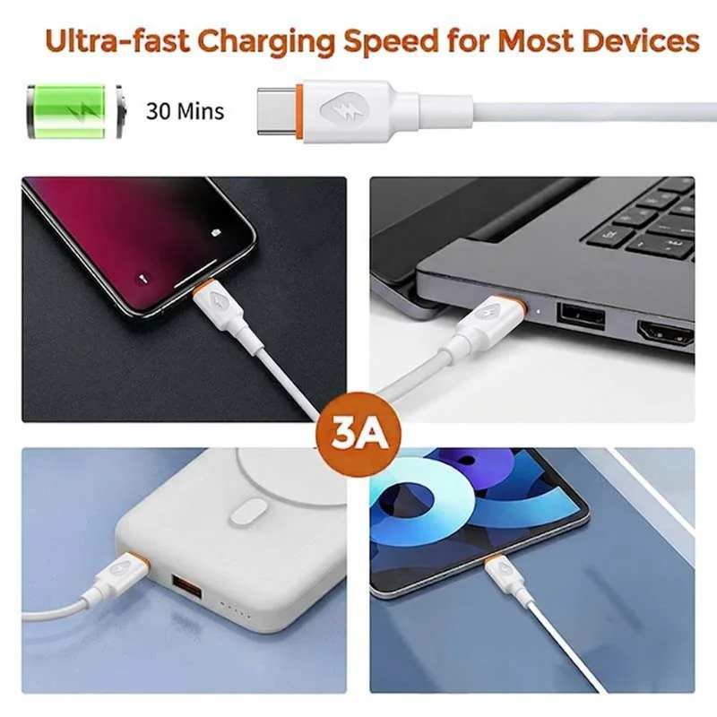 D-POWER 6005 1m 3A Fast Charging Cable USB to Type-C TPE Data Sync Wire - White