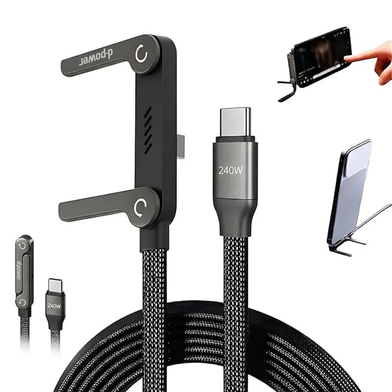 D-POWER 9204 1.5m PD 240W Fast Charging USB-C to USB-C Data Cable with Folding Bracket for Smartphone Tablet