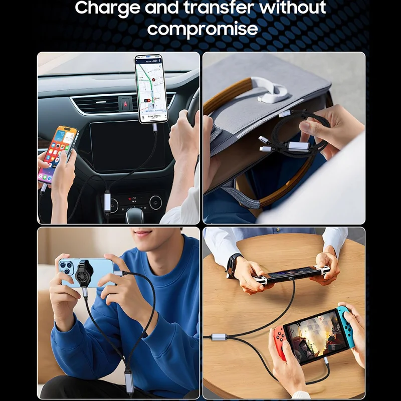 PQ198 1.2m USB-C to Dual USB-C Splitter Cable 100W Fast Charging 480Mbps Data Transfer