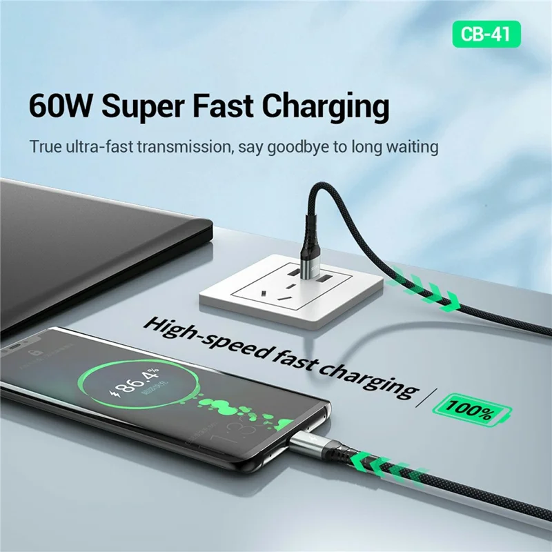 CELEBRAT CB-41C 1m USB-C to USB-C Cable 60W Fast Charging 480Mbps Data Transfer Wire