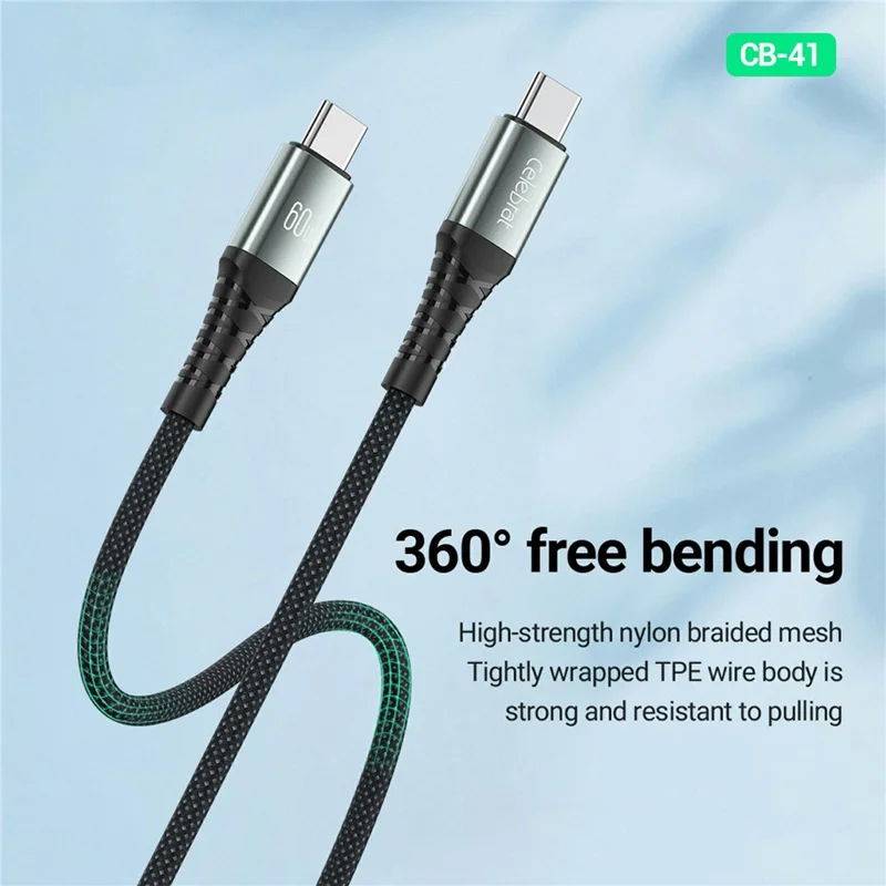 CELEBRAT CB-41C 1m USB-C to USB-C Cable 60W Fast Charging 480Mbps Data Transfer Wire