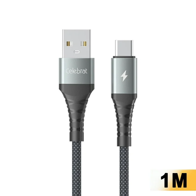CELEBRAT CB-40 1m 3A Fast Charging 480Mbps Data Transfer Aluminum Alloy Braided Cable - USB-A to Type-C