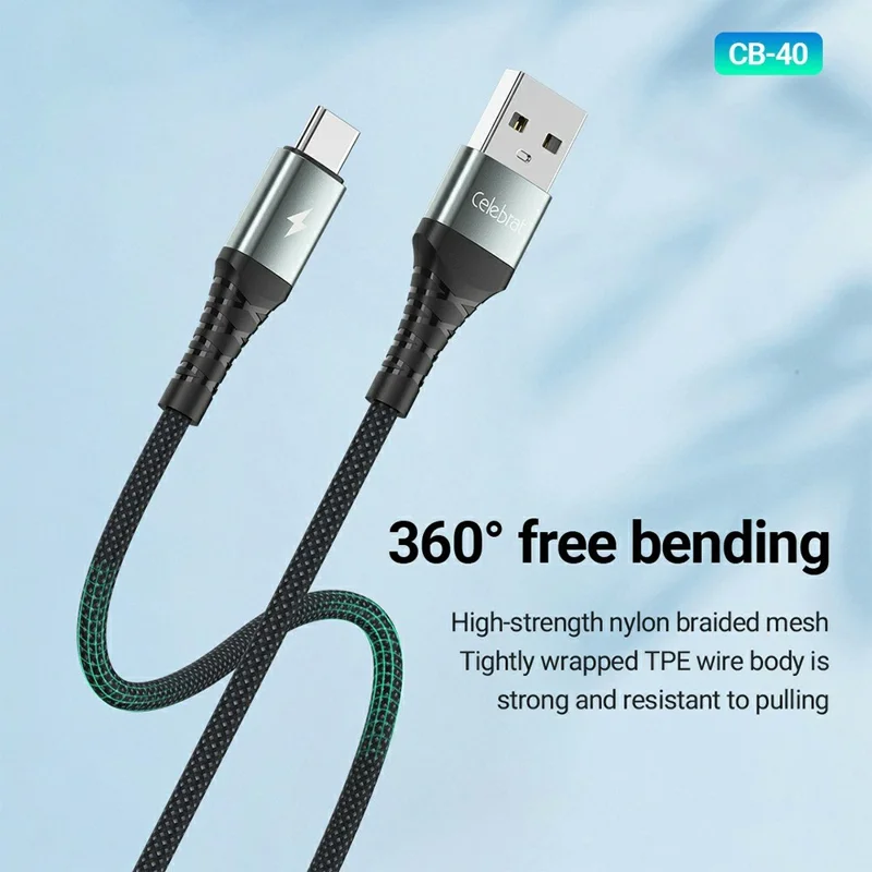 CELEBRAT CB-40 1m 3A Fast Charging 480Mbps Data Transfer Aluminum Alloy Braided Cable - USB-A to Type-C