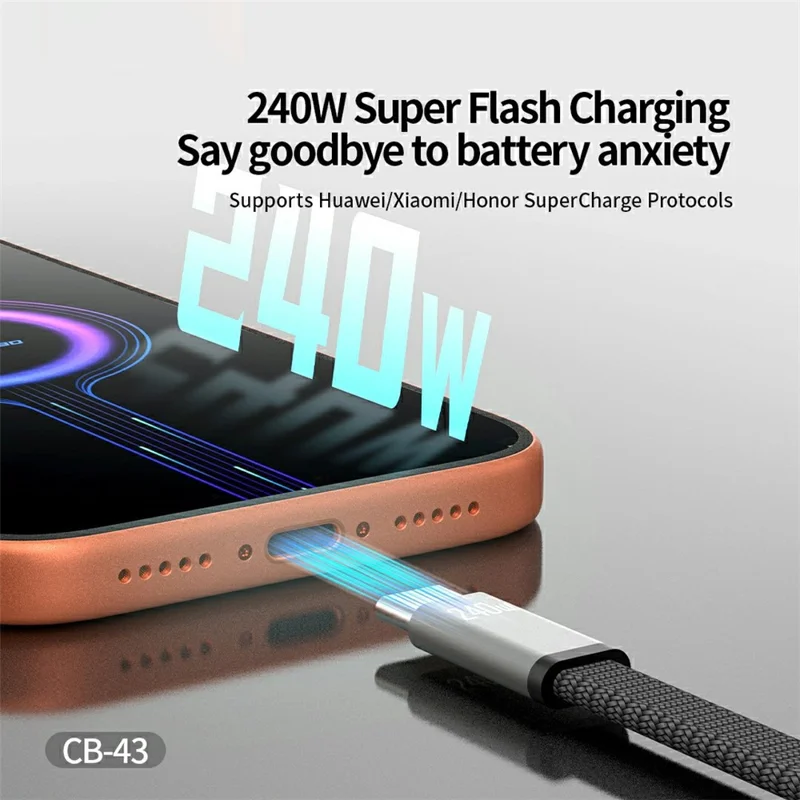 CELEBRAT CB-43C 2m USB-C to USB-C Braided Cable PD 240W Fast Charging 480Mbps Data Transfer