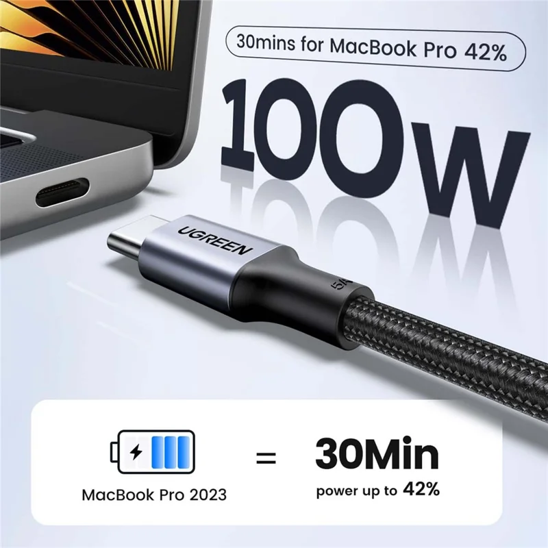 Cavo UGREEN US316 PD 3.0 100 W Ricarica Veloce USB-C a USB-C 480 Mbps Trasferimento Dati Cavo in Nylon Intrecciato