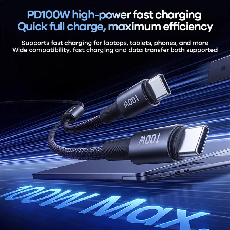 REMAX CB25 1.2m Dual USB-C Braided Data Cable 100W PD Fast Charging Aluminum Alloy Cord - Black
