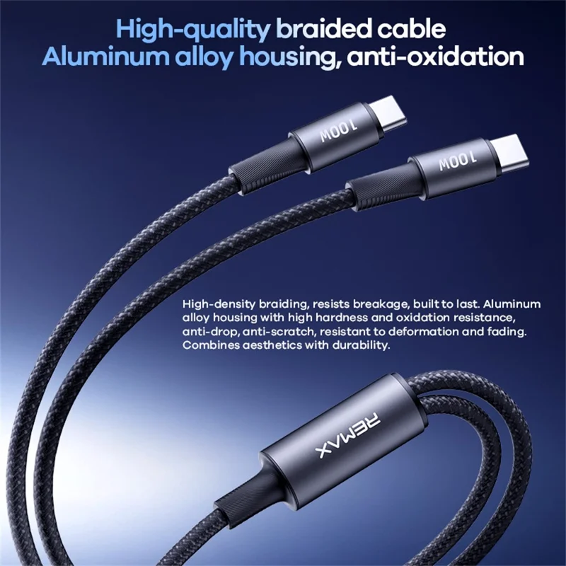 REMAX CB25 1.2m Dual USB-C Braided Data Cable 100W PD Fast Charging Aluminum Alloy Cord - Black