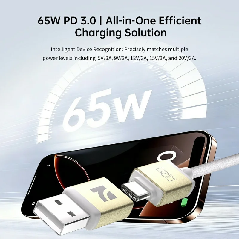 NCC 2m 4 in 1 Universal Charging Cable Braided Aluminum Alloy 65W PD Fast Charge Data Transfer Cord for iPhone iPad Android - Gold