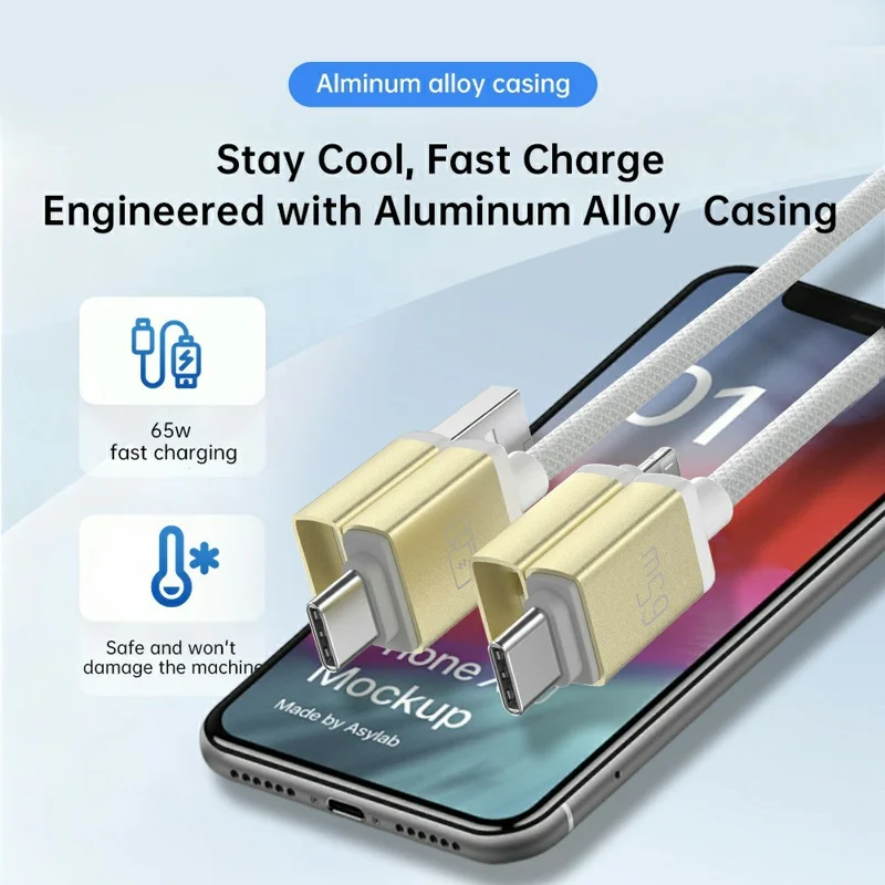 NCC 2m 4 in 1 Universal Charging Cable Braided Aluminum Alloy 65W PD Fast Charge Data Transfer Cord for iPhone iPad Android - Gold