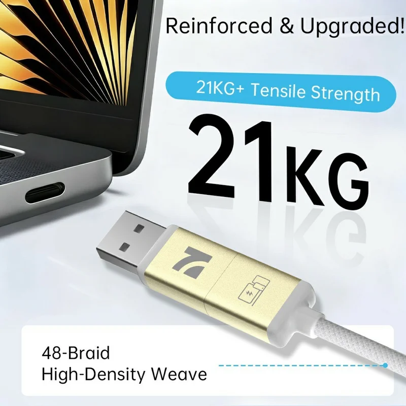 NCC 2m 4 in 1 Universal Charging Cable Braided Aluminum Alloy 65W PD Fast Charge Data Transfer Cord for iPhone iPad Android - Gold