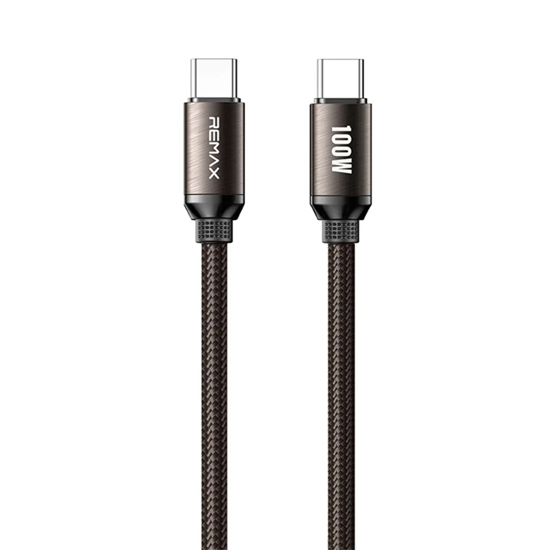 REMAX CB36 2m USB-C to USB-C Cable PD 100W Fast Charging Aluminum Alloy Braided Data Sync Wire - Tan