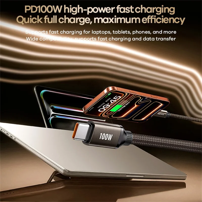 REMAX CB36 2m USB-C to USB-C Cable PD 100W Fast Charging Aluminum Alloy Braided Data Sync Wire - Tan