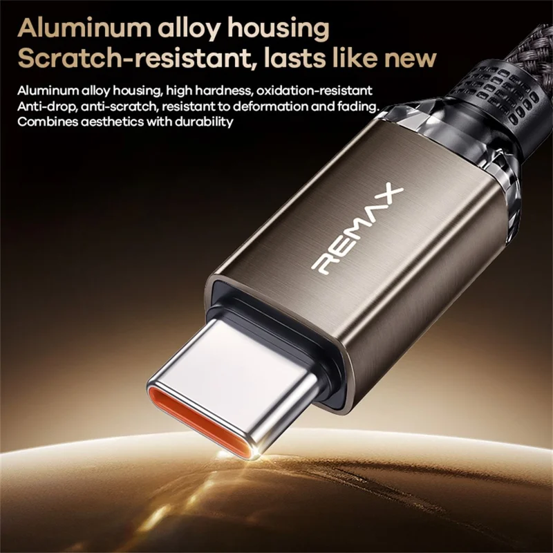 REMAX CB36 2m USB-C to USB-C Cable PD 100W Fast Charging Aluminum Alloy Braided Data Sync Wire - Tan
