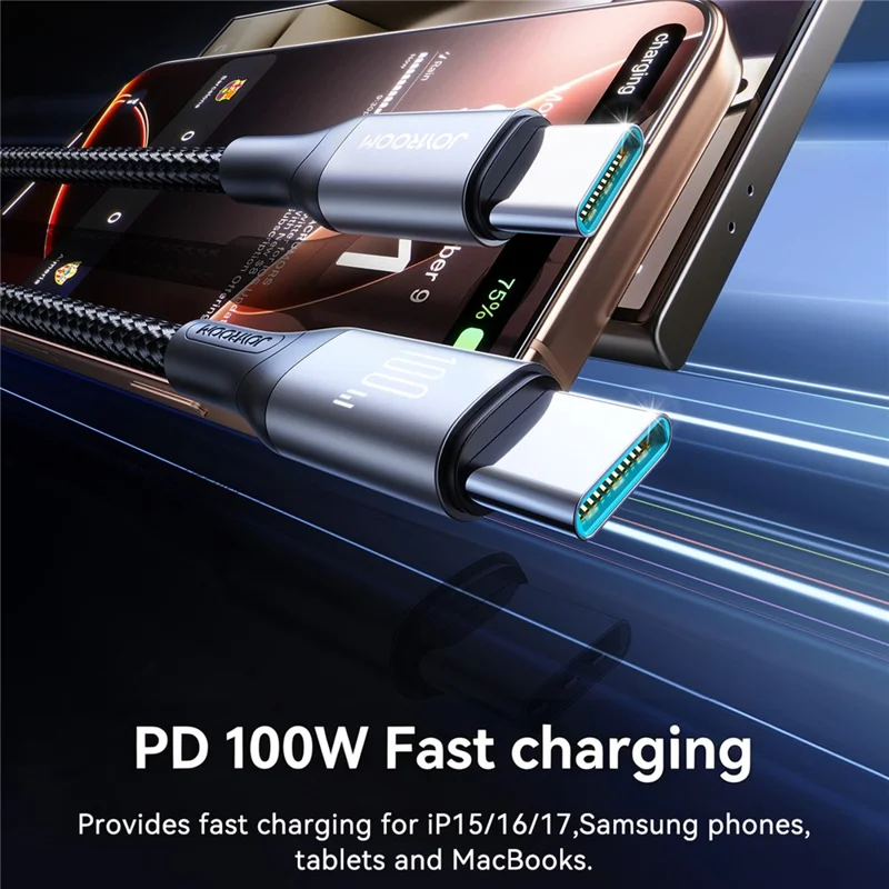 JOYROOM S-A28 1m USB-C to USB-C PD 100W Fast Charging Cable Nylon Braided Data Sync Cord