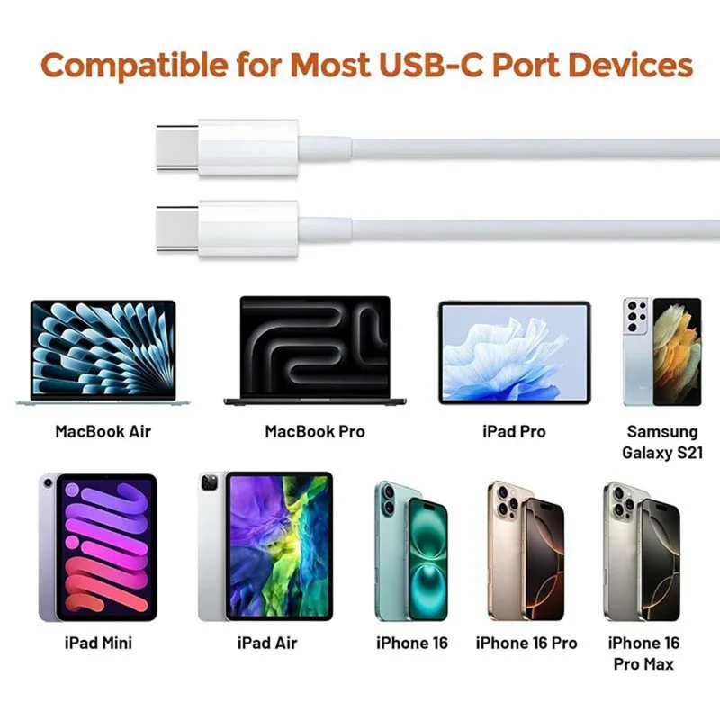 D-POWER 9002 2m 3A USB-C to USB-C TPE Charging Cable PD 20W Fast Charging and Data Sync - White