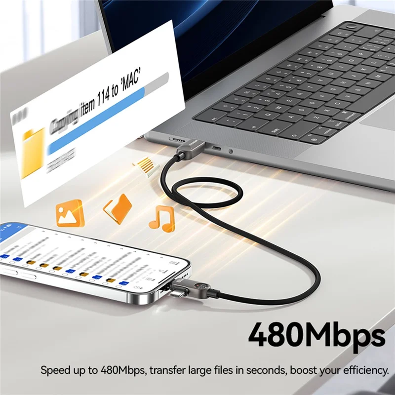 ESSAGER ES-X88 25cm 2 in 1 Type-C to Type-C + IP Cable 100W Power Display 480Mbps Data Cord - Genmetal Grey