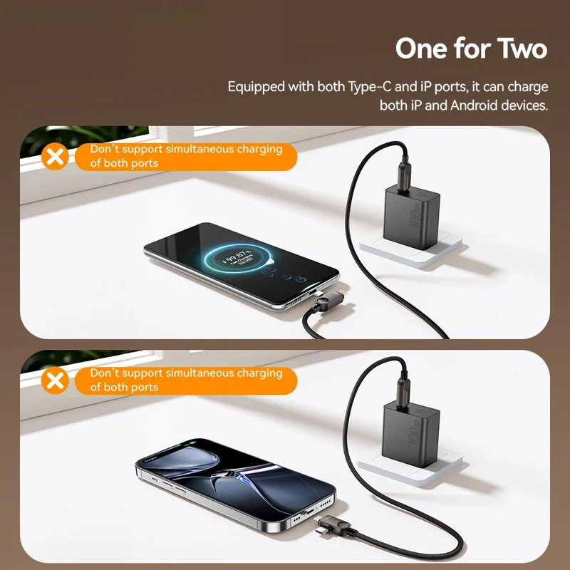 ESSAGER ES-X88 25cm 2 in 1 Type-C to Type-C + IP Cable 100W Power Display 480Mbps Data Cord - Genmetal Grey