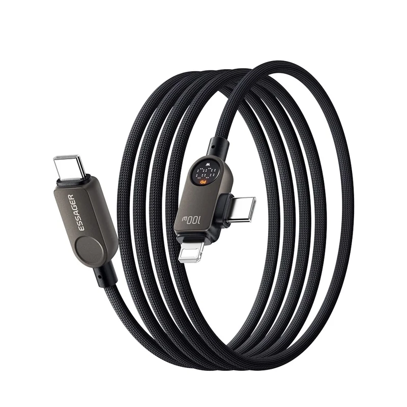 ESSAGER ES-X88 2m 2 in 1 Type-C to Type-C + IP Cable 100W Power Display 480Mbps Data Cord - Genmetal Grey