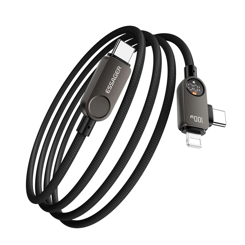 ESSAGER ES-X88 2m 2 in 1 Type-C to Type-C + IP Cable 100W Power Display 480Mbps Data Cord - Genmetal Grey