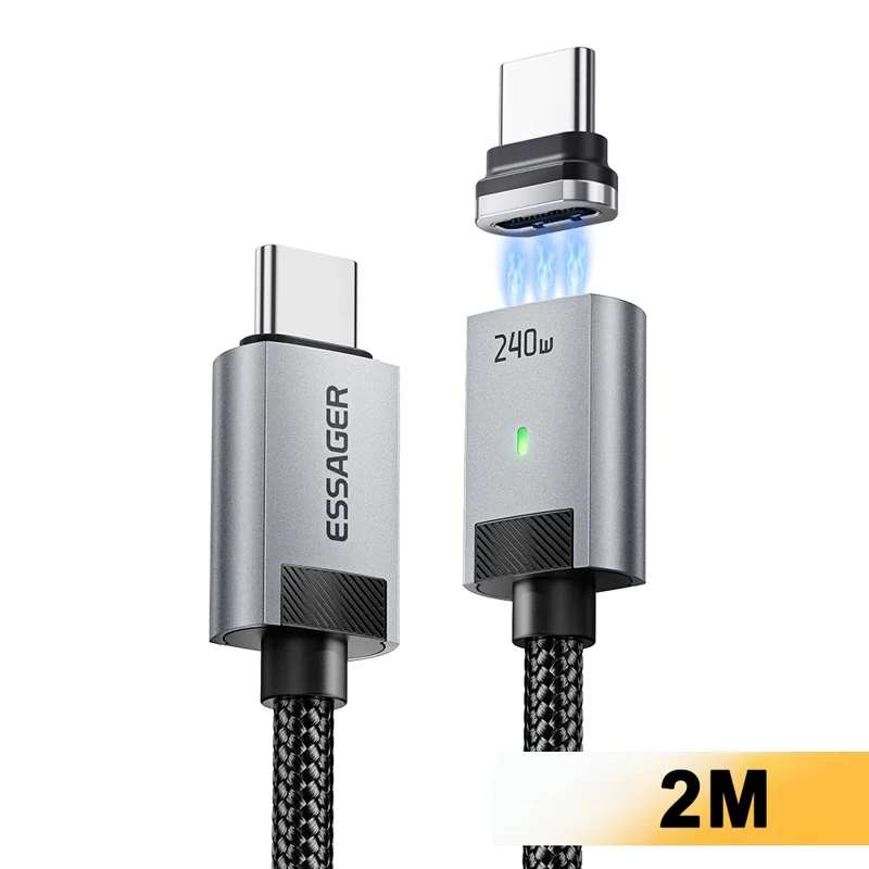 ESSAGER ES-X95 2m Magnetic Type-C to Type-C Charging Data Cable 240W 480Mbps Data Cord - Grey