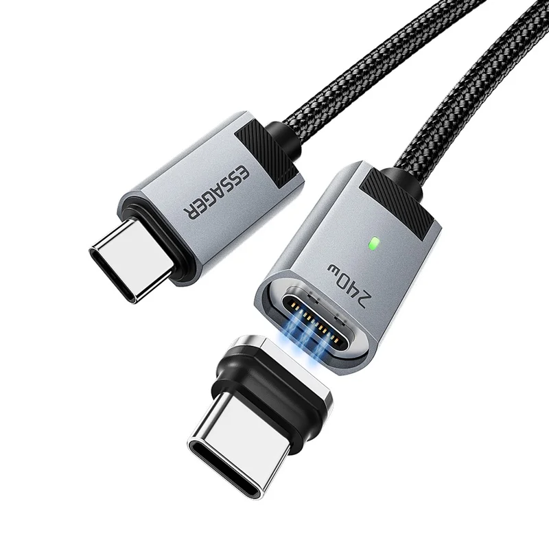 ESSAGER ES-X95 2m Magnetic Type-C to Type-C Charging Data Cable 240W 480Mbps Data Cord - Grey