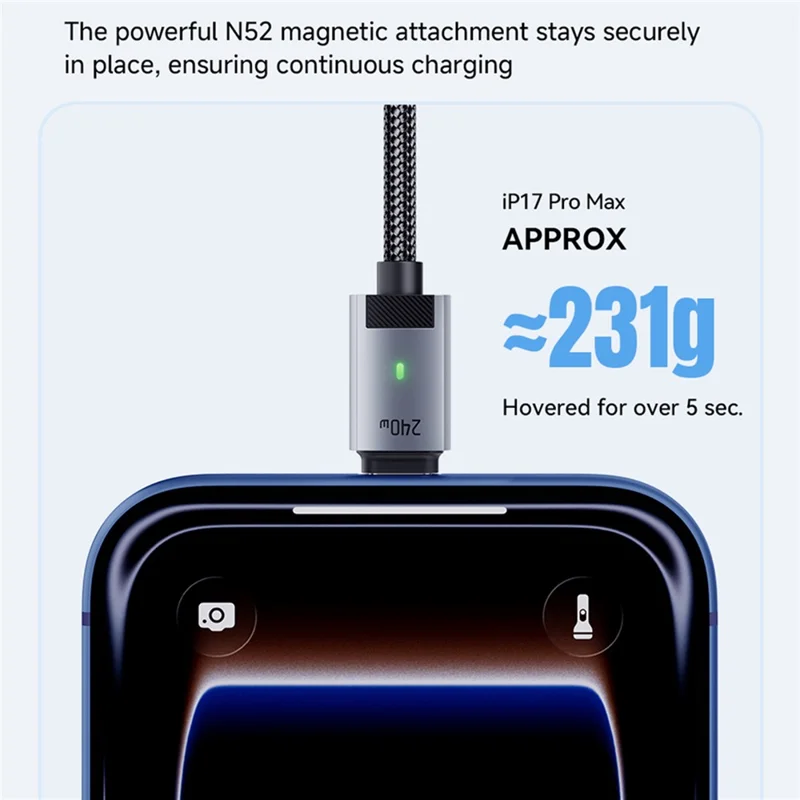 ESSAGER ES-X95 2m Magnetic Type-C to Type-C Charging Data Cable 240W 480Mbps Data Cord - Grey