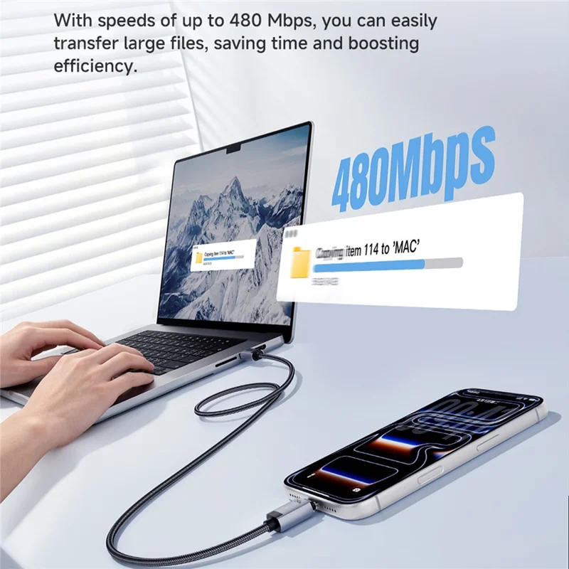 ESSAGER ES-X95 2m Magnetic Type-C to Type-C Charging Data Cable 240W 480Mbps Data Cord - Grey
