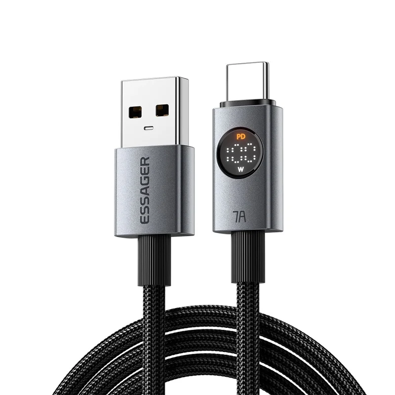 ESSAGER ES-X89 1m USB-A to USB-C Cable 7A Digital Display 480Mbps Data Transfer Cord - Grey