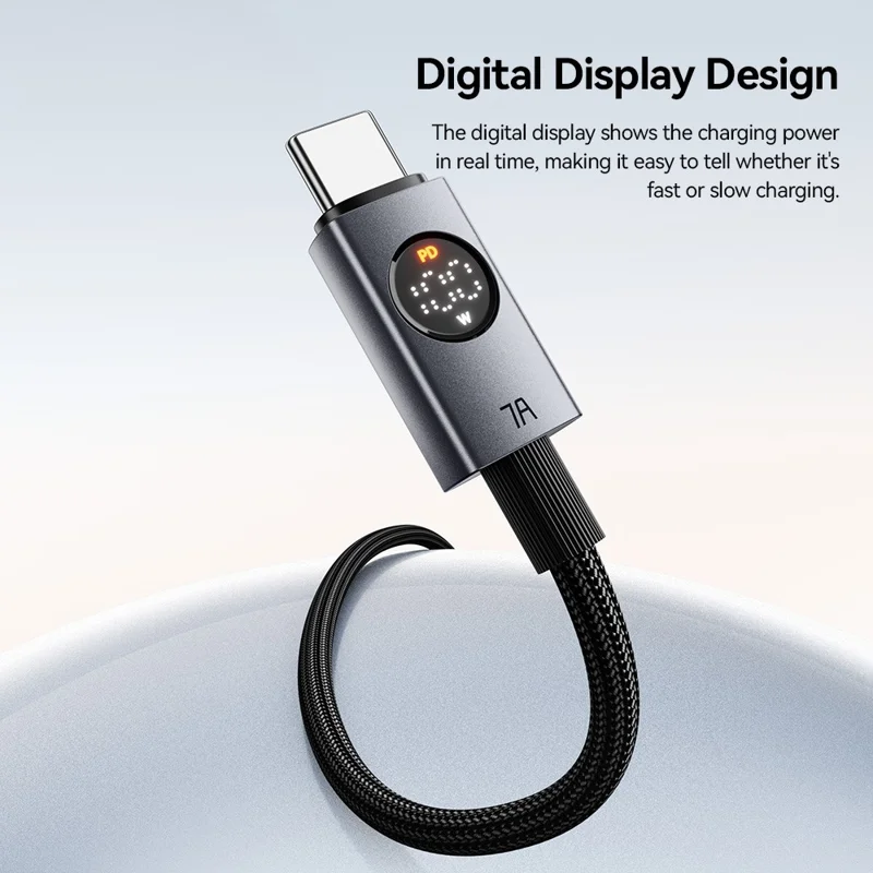 ESSAGER ES-X89 2m USB-A to USB-C Cable 7A Digital Display 480Mbps Data Transfer Cord - Grey