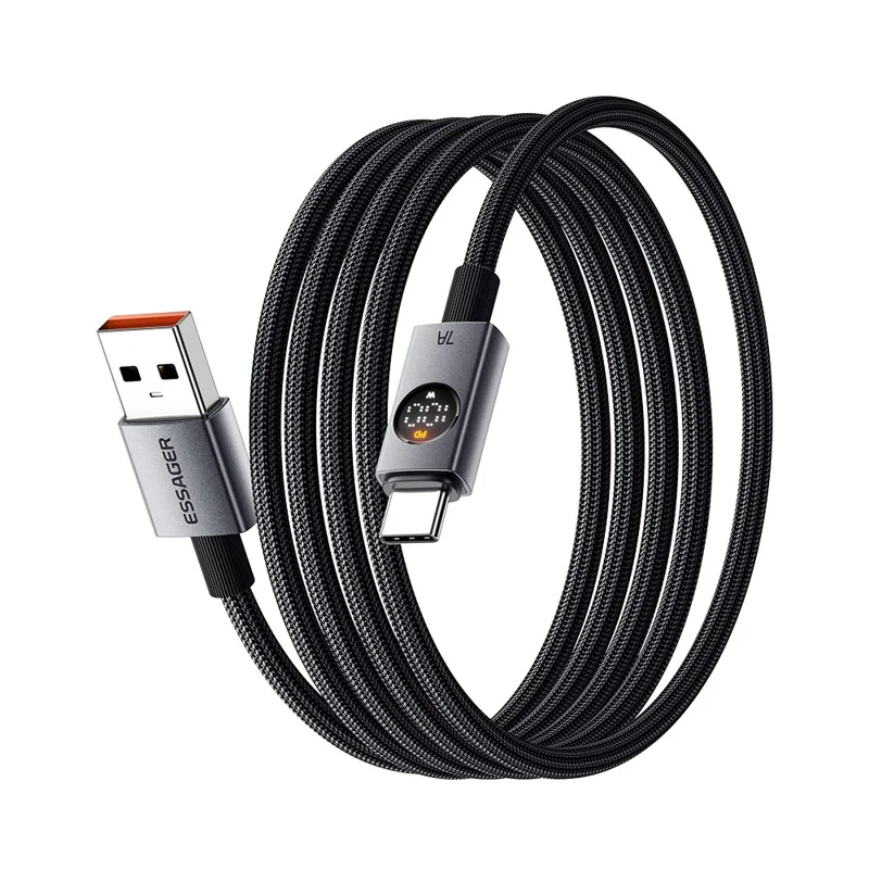 ESSAGER ES-X89 2m USB-A to USB-C Cable 7A Digital Display 480Mbps Data Transfer Cord - Grey