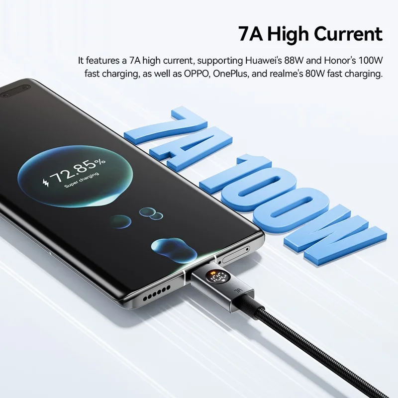 ESSAGER ES-X89 2m USB-A to USB-C Cable 7A Digital Display 480Mbps Data Transfer Cord - Grey