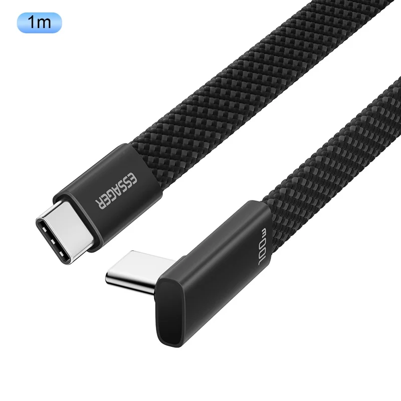 ESSAGER ES-X85 1 м кабель данных с изогнутым разъемом Type-C – Type-C, 100 Вт, 5 А, USB 2.0, 480 Мбит/с, черный
