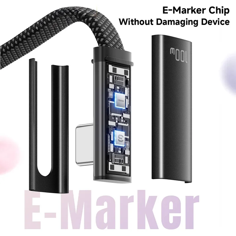 ESSAGER ES-X85 1 м кабель данных с изогнутым разъемом Type-C – Type-C, 100 Вт, 5 А, USB 2.0, 480 Мбит/с, черный