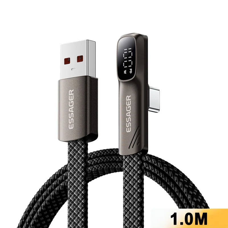 ESSAGER ES-X92 1 м кабель USB-A на Type-C с углом 90 градусов, кабель с цифровым дисплеем 7A, 480 Мбит/с - Tarnish
